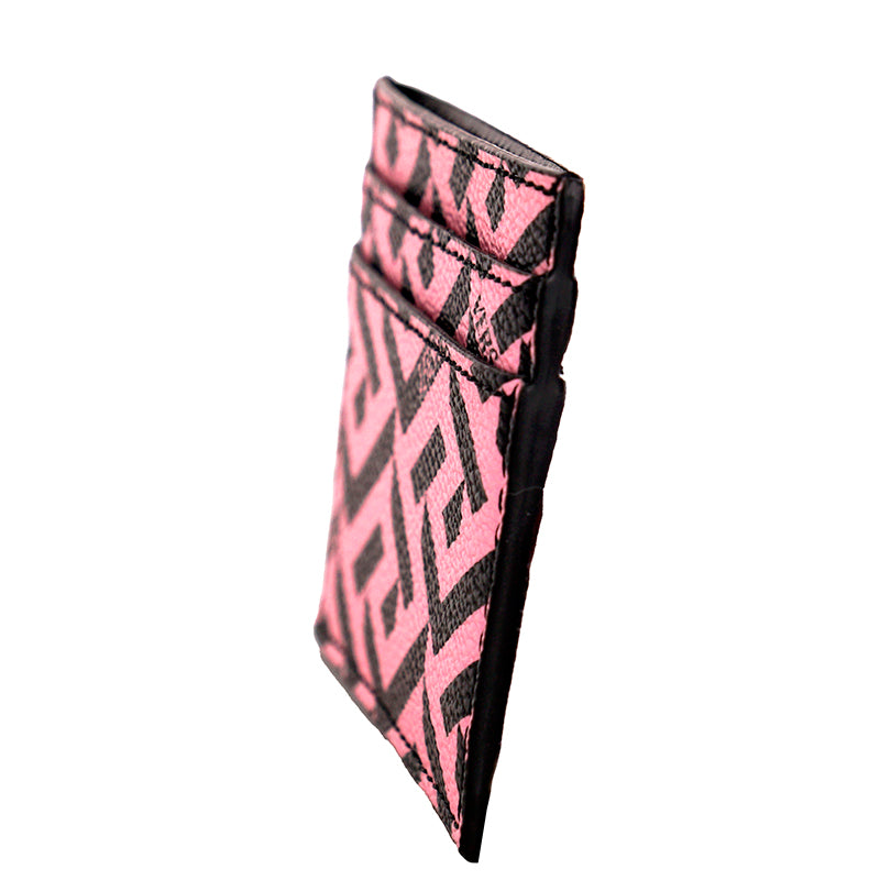 NEW $350 VERSACE Candy Pink & Black LA GRECA & Leather Credit CARD CASE WALLET