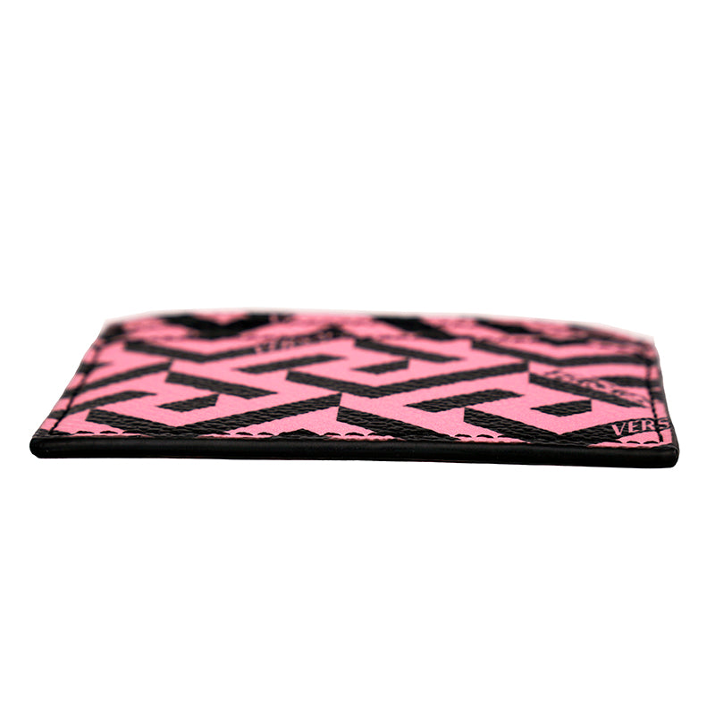 NEW $350 VERSACE Candy Pink & Black LA GRECA & Leather Credit CARD CASE WALLET