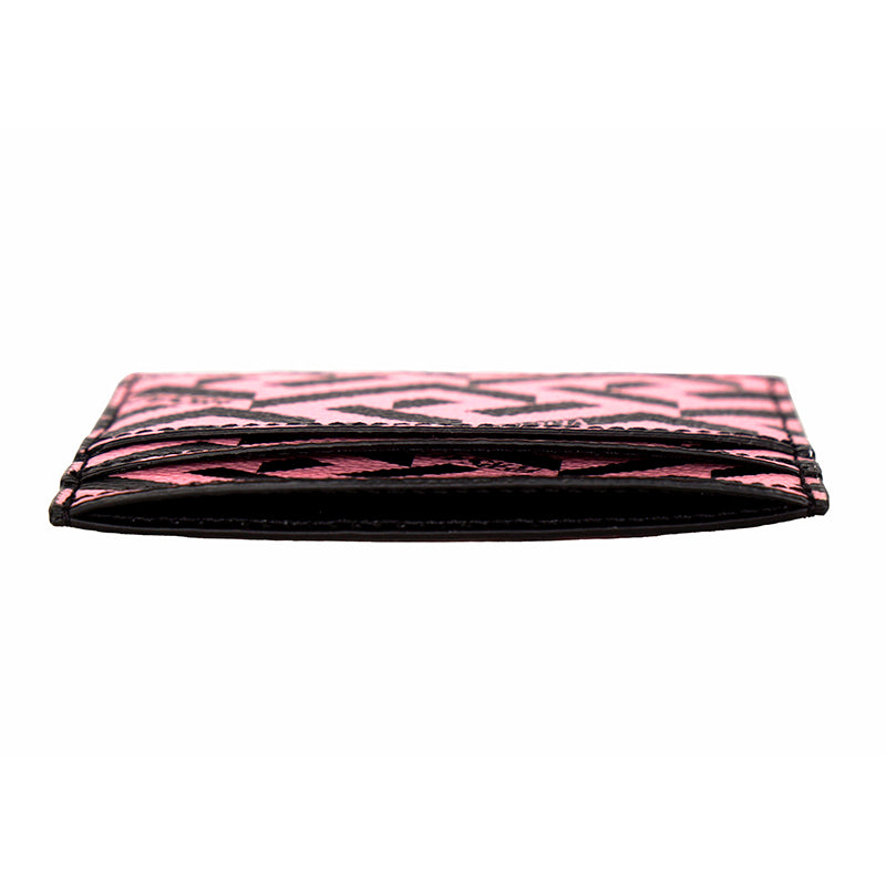 NEW $350 VERSACE Candy Pink & Black LA GRECA & Leather Credit CARD CASE WALLET