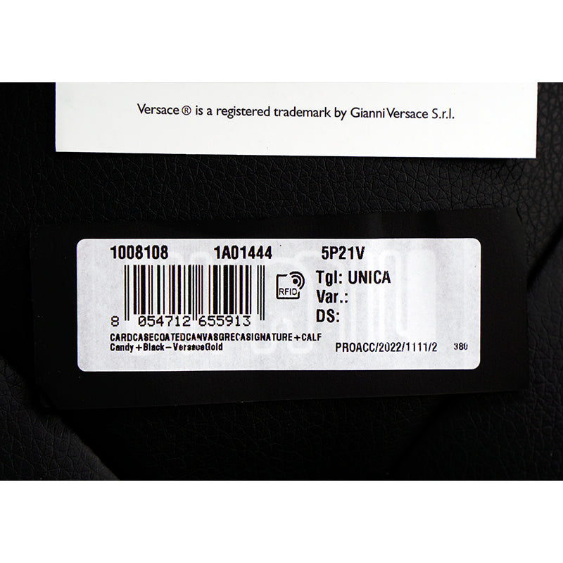 NEW $350 VERSACE Candy Pink & Black LA GRECA & Leather Credit CARD CASE WALLET