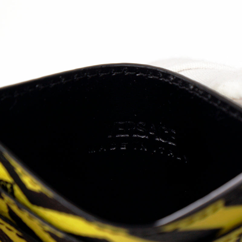 NEW $350 VERSACE Pineapple Yellow Black LA GRECA Leather Credit CARD CASE WALLET
