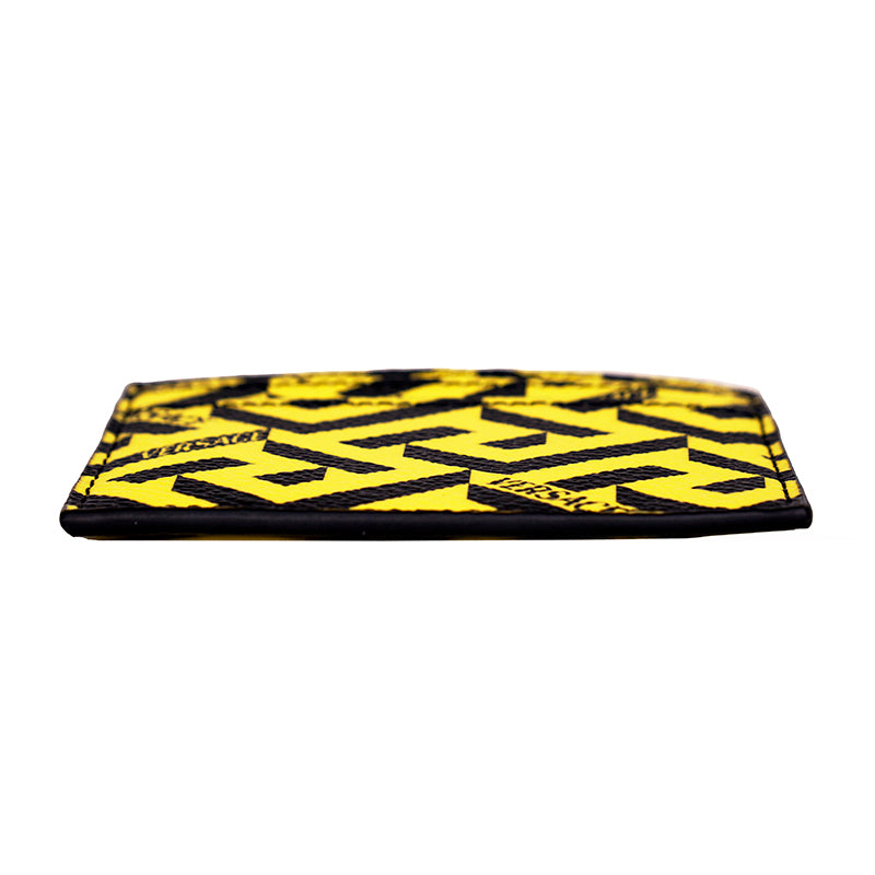 NEW $350 VERSACE Pineapple Yellow Black LA GRECA Leather Credit CARD CASE WALLET