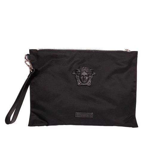 NEW $595 VERSACE Black Nylon LA MEDUSA LOGO Wristlet CLUTCH Pouch BAG NIB