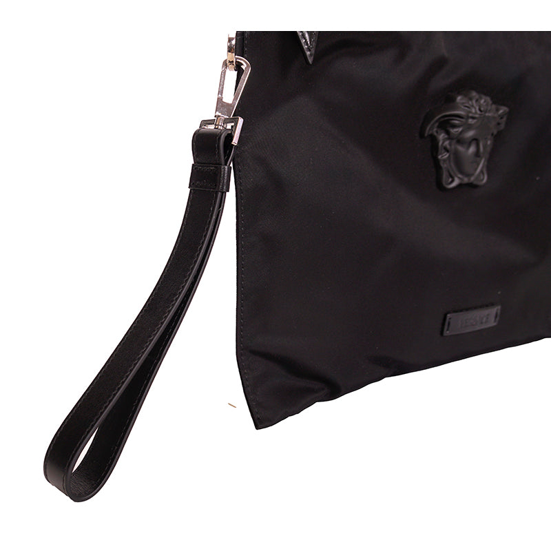 NEW $595 VERSACE Black Nylon LA MEDUSA LOGO Wristlet CLUTCH Pouch BAG NIB