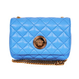 NEW $1300 VERSACE Blue Quilted Leather GOLD MEDUSA HEAD LOGO Classic Flap BAG