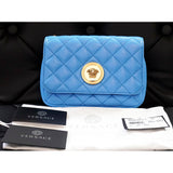 NEW $1300 VERSACE Blue Quilted Leather GOLD MEDUSA HEAD LOGO Classic Flap BAG