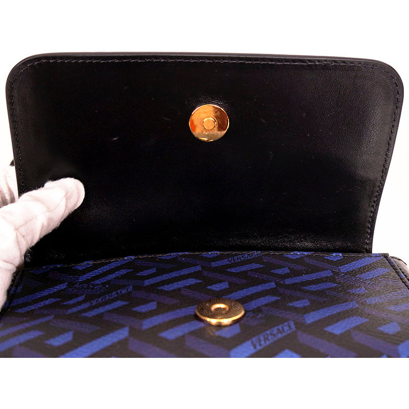 NEW $1,095 VERSACE Blue & Black LA GRECA Signature Coated Canvas BELT SLING BAG