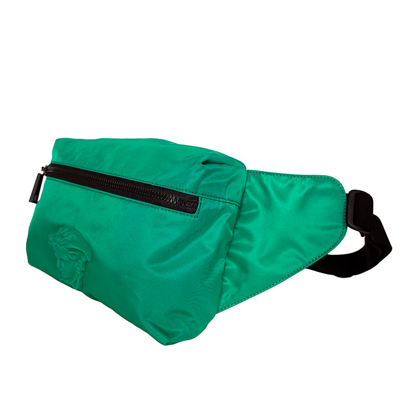 NEW $900 VERSACE Men's Emerald Green Nylon LA MEDUSA LOGO Sling Belt TRAVEL BAG