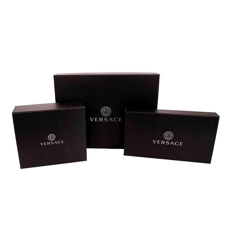 NEW $1415 VERSACE Black Gray LA GRECA Coated Canvas BAG w/ STRAP & 2 POUCHES SET