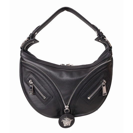 NEW VERSACE $1650 Black Leather RUNWAY REPEAT MINI HOBO BAG & CROSSBODY TRAP NWT
