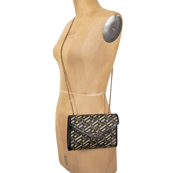 NEW $775 VERSACE Coated Canvas Green LA GRECA Small Crossbody Envelope BAG NWT