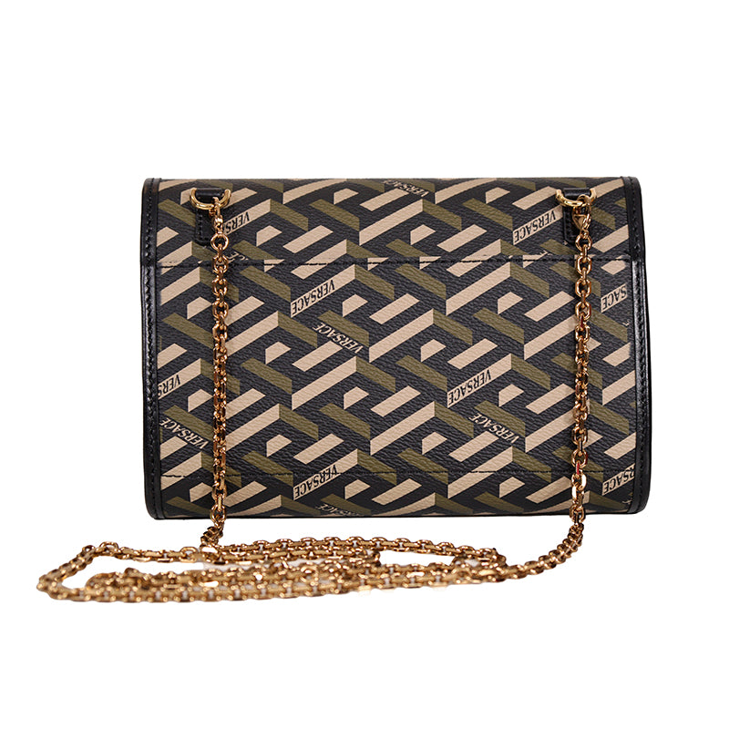 NEW $775 VERSACE Coated Canvas Green LA GRECA Small Crossbody Envelope BAG NWT