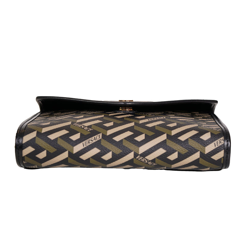 NEW $775 VERSACE Coated Canvas Green LA GRECA Small Crossbody Envelope BAG NWT