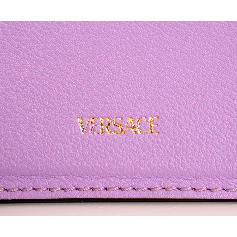 NEW $1550 VERSACE Lilac Purple Leather LA MEDUSA LOGO Crossbody SMALL FLAP BAG