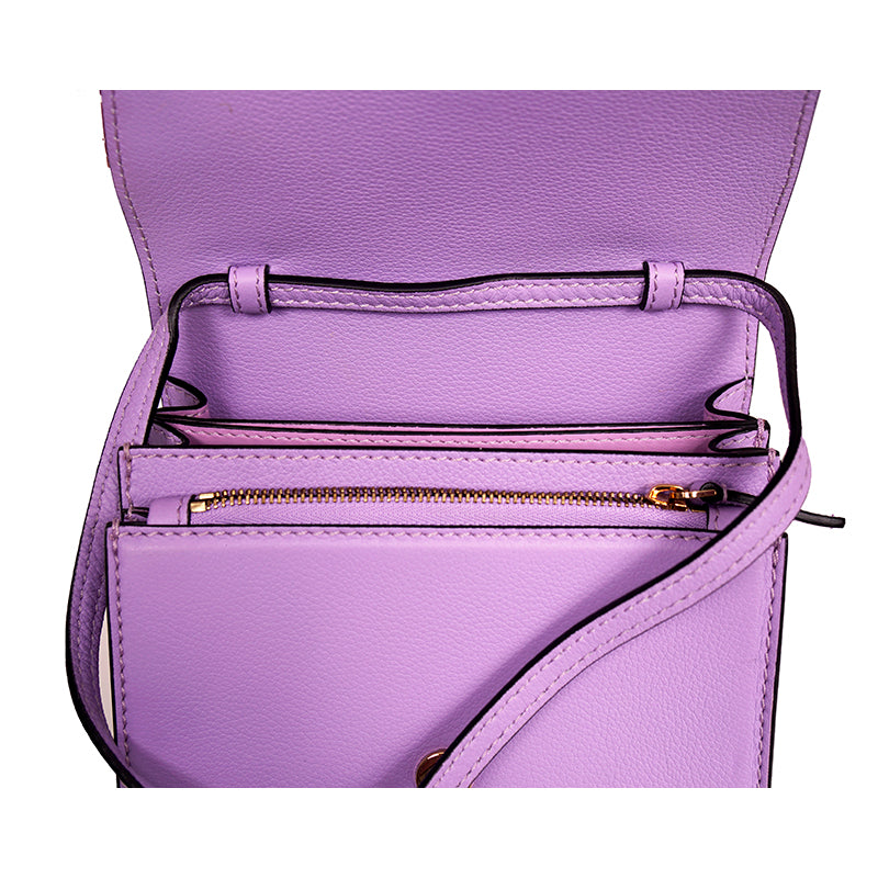 NEW $1550 VERSACE Lilac Purple Leather LA MEDUSA LOGO Crossbody SMALL FLAP BAG