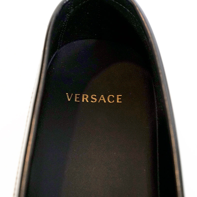 43 US 10 NEW $1125 VERSACE Mens RUNWAY Black Leather GOLD CHUNKY CHAIN LOAFERS