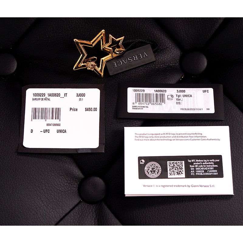 NEW $450 VERSACE Gold Brass Stars MEDUSA LOGO 80's Style Rocker Mono EAR CUFF