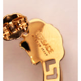 NEW $450 VERSACE Gold Tone Brass GRECA MEDUSA LOGO CURVED LINK Pierced EARRINGS