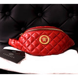 NEW $1300 VERSACE Red Quilted Lambskin Leather MEDUSA HEAD LOGO Classic BELT BAG