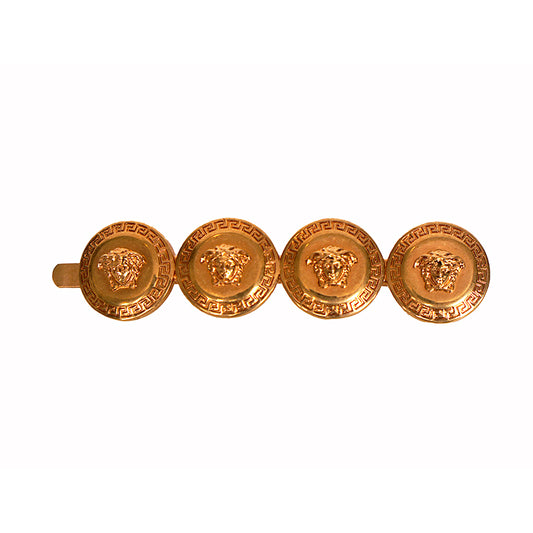 NEW $275 VERSACE Tribute RUNWAY Gold Tone Brass MEDUSA COIN Barrette HAIR SLIDE