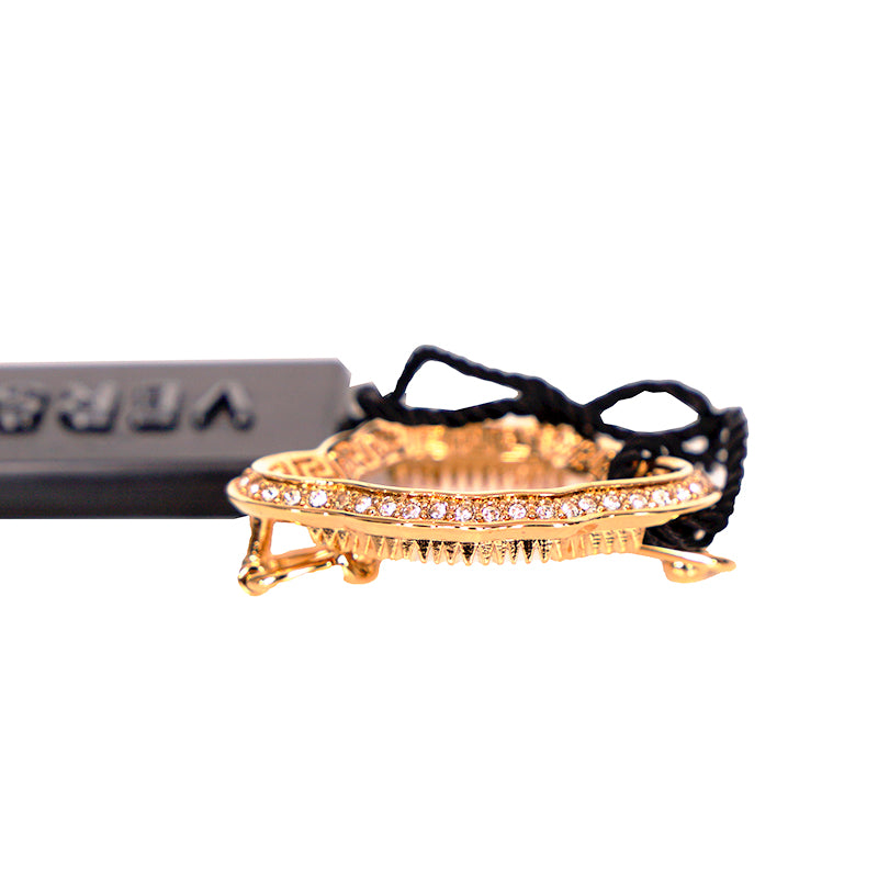 NEW $290 VERSACE Gold Tone Brass & CRYSTAL MEDUSA LOGO Barrette HAIR SLIDE NWT