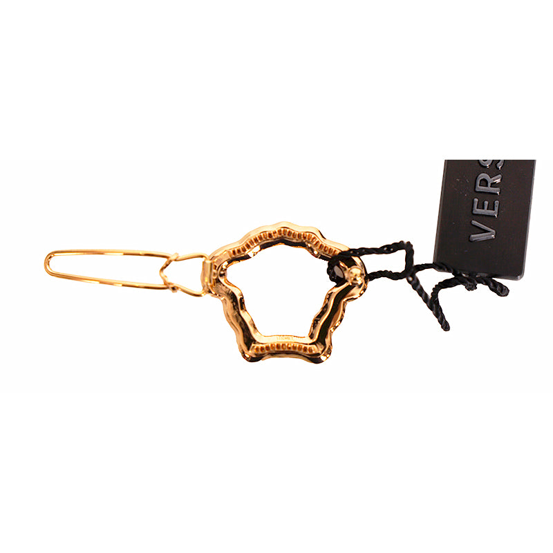 NEW $290 VERSACE Gold Tone Brass & CRYSTAL MEDUSA LOGO Barrette HAIR SLIDE NWT