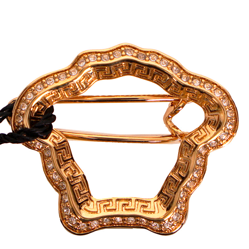 NEW $290 VERSACE Gold Tone Brass & CRYSTAL MEDUSA LOGO Barrette HAIR SLIDE NWT