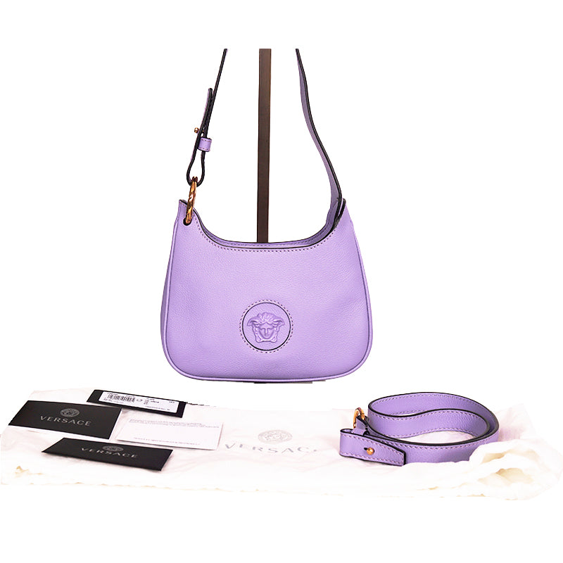 NEW $1,450 VERSACE Lilac Leather LA MEDUSA Mini Hobo Convertible Strap BAG NWT