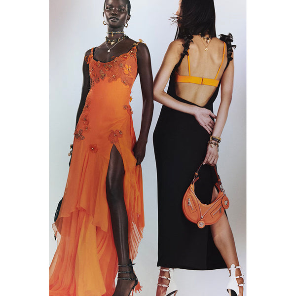 NEW VERSACE $1995 Orange Leather RUNWAY REPEAT HOBO Small BAG & CROSSBODY STRAP