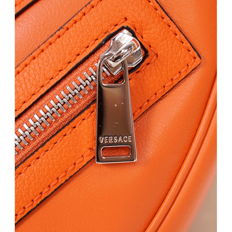 NEW VERSACE $1995 Orange Leather RUNWAY REPEAT HOBO Small BAG & CROSSBODY STRAP