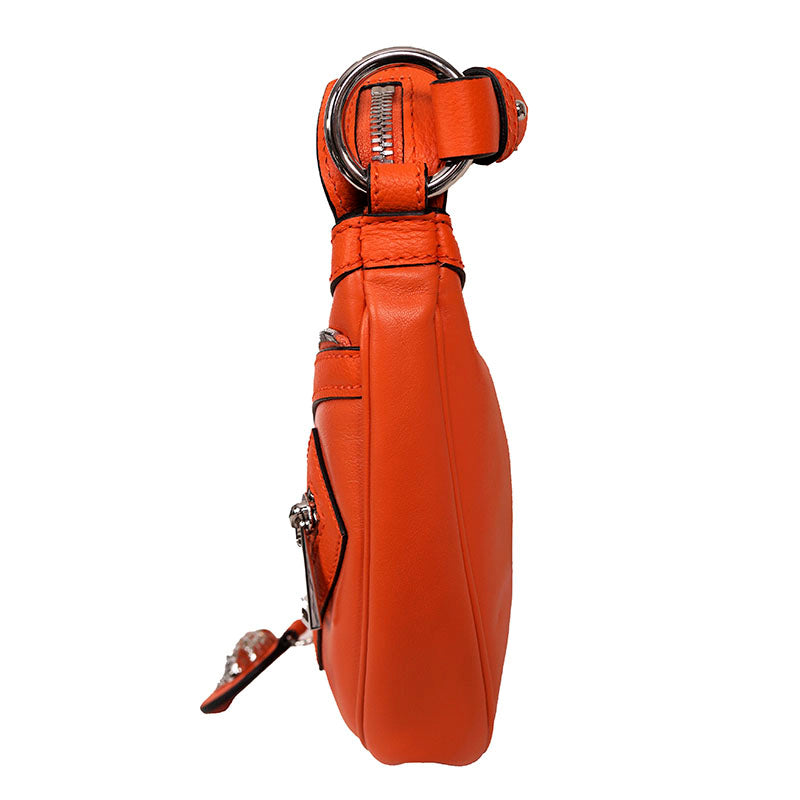 NEW VERSACE $1995 Orange Leather RUNWAY REPEAT HOBO Small BAG & CROSSBODY STRAP