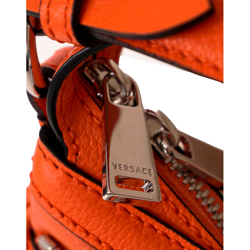 NEW VERSACE $1995 Orange Leather RUNWAY REPEAT HOBO Small BAG & CROSSBODY STRAP
