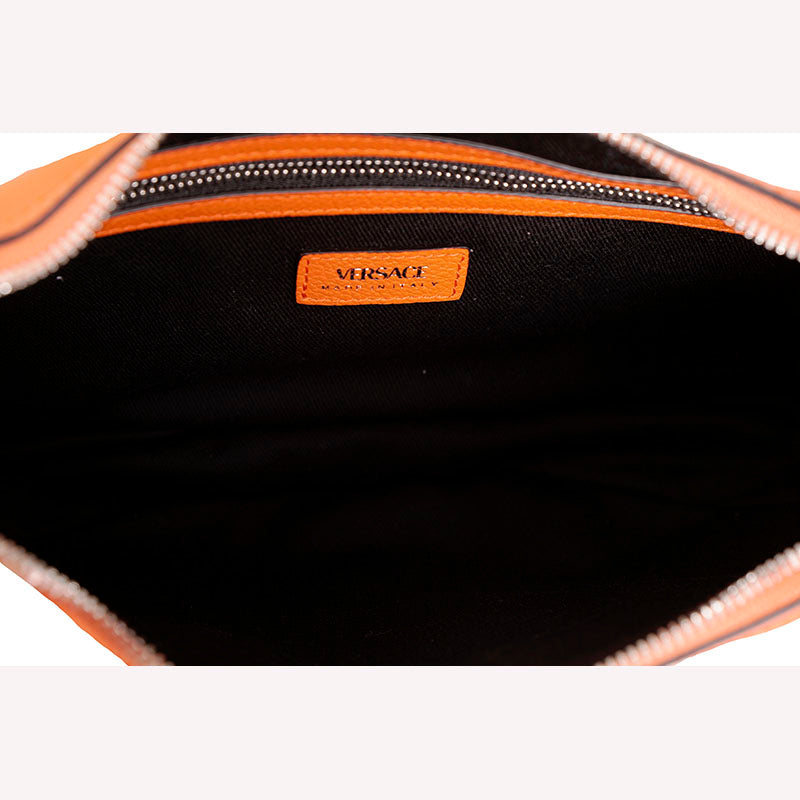 NEW VERSACE $1995 Orange Leather RUNWAY REPEAT HOBO Small BAG & CROSSBODY STRAP