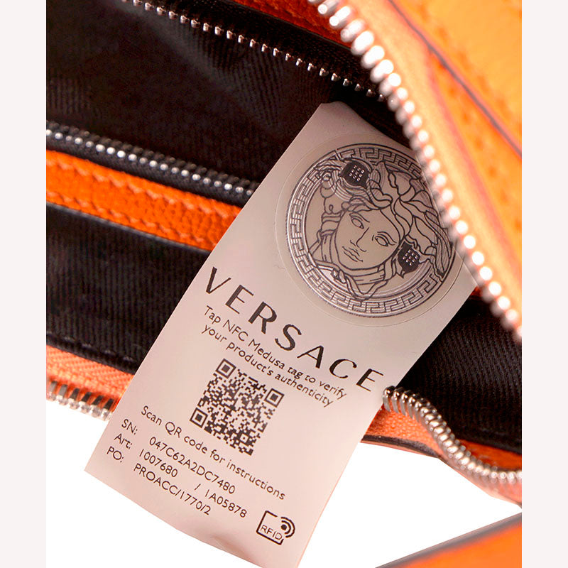 NEW VERSACE $1995 Orange Leather RUNWAY REPEAT HOBO Small BAG & CROSSBODY STRAP
