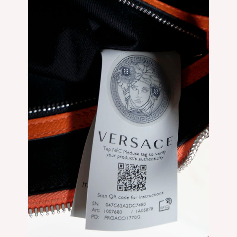 NEW VERSACE $1995 Orange Leather RUNWAY REPEAT HOBO Small BAG & CROSSBODY STRAP