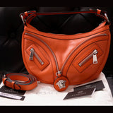 NEW VERSACE $1995 Orange Leather RUNWAY REPEAT HOBO Small BAG & CROSSBODY STRAP