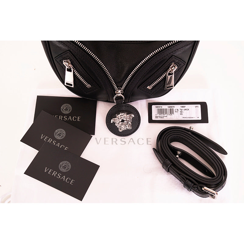 NEW VERSACE $1650 Black Leather RUNWAY REPEAT MINI HOBO BAG & CROSSBODY TRAP NWT