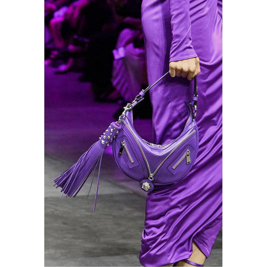 NEW VERSACE $1995 Purple Leather RUNWAY REPEAT HOBO Small BAG & CROSSBODY STRAP