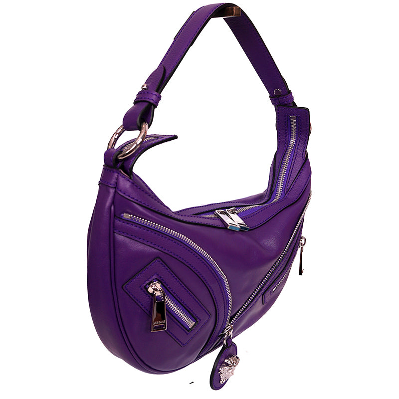 NEW VERSACE $1995 Purple Leather RUNWAY REPEAT HOBO Small BAG & CROSSBODY STRAP