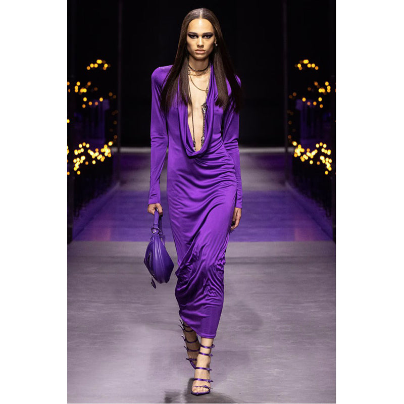 NEW VERSACE $1995 Purple Leather RUNWAY REPEAT HOBO Small BAG & CROSSBODY STRAP