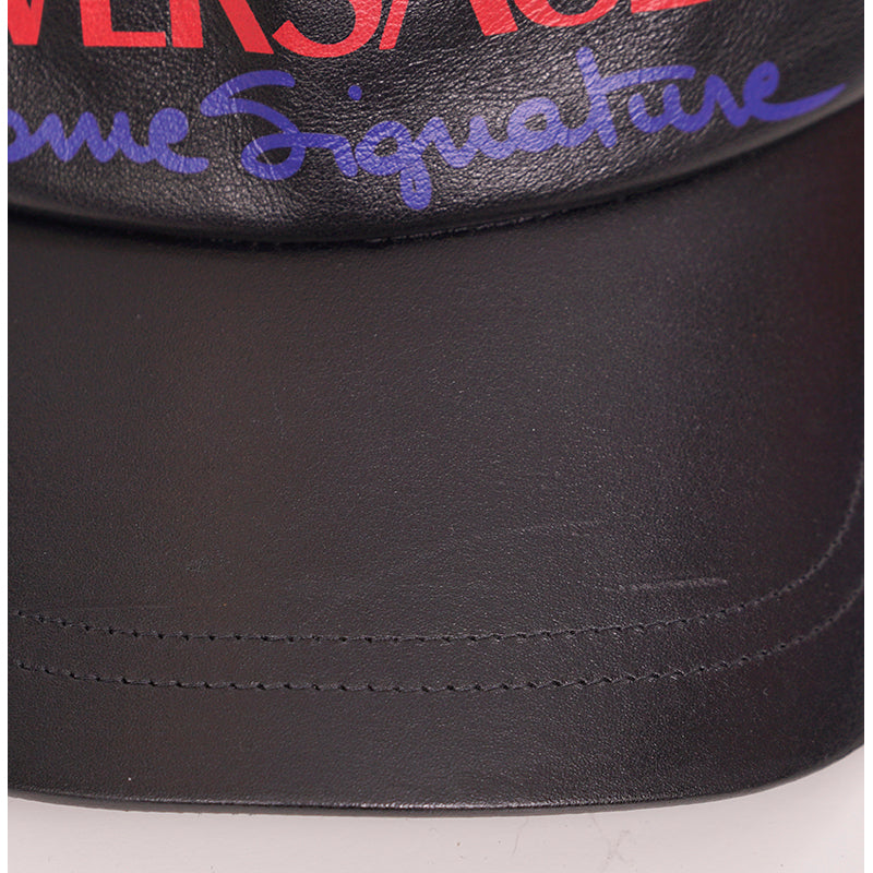 57 NEW $525 VERSACE Black Leather VINTAGE MEDUSA LOGO Trucker BASEBALL CAP HAT