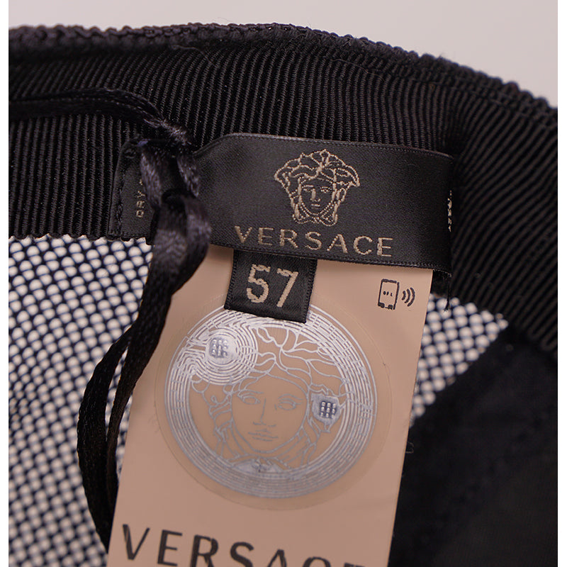 57 NEW $525 VERSACE Black Leather VINTAGE MEDUSA LOGO Trucker BASEBALL CAP HAT