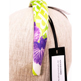 NEW $325 VERSACE White/Green/Purple ORCHID RUNWAY PRINT Silk Twill HEADBAND NWT