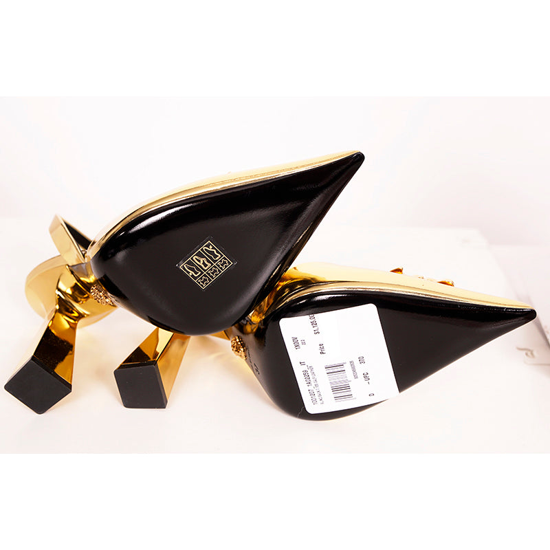 37 NEW $1225 VERSACE Gold Leather MEDUSA LOGO Point Toe SLINGBACK HEELS PUMPS 7