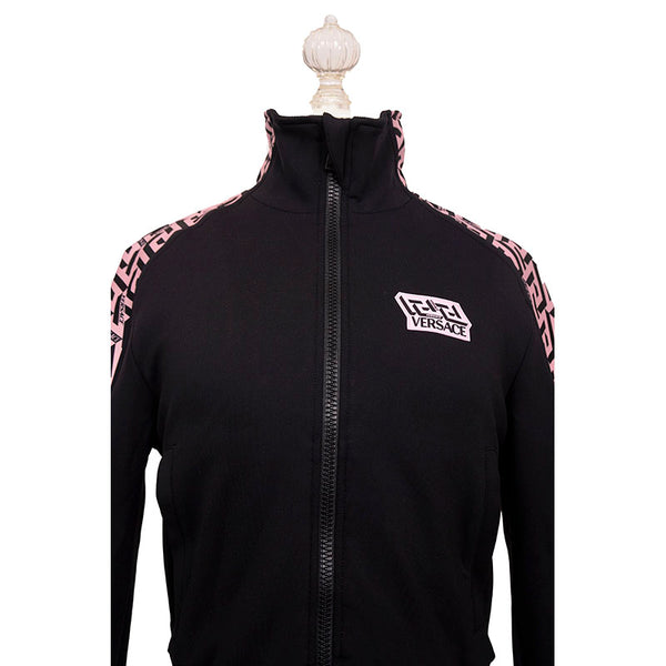 sz 1 XS NEW $925 VERSACE Black PINK LA GRECA LOGO Monogram Zip SPORTY JACKET