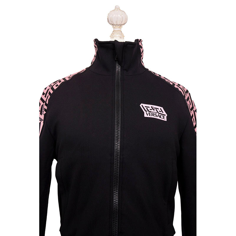 sz 1 XS NEW $925 VERSACE Black PINK LA GRECA LOGO Monogram Zip SPORTY JACKET