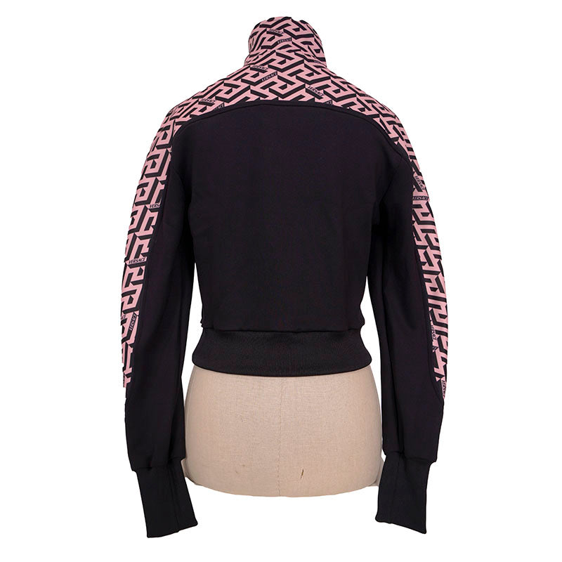 sz 1 XS NEW $925 VERSACE Black PINK LA GRECA LOGO Monogram Zip SPORTY JACKET