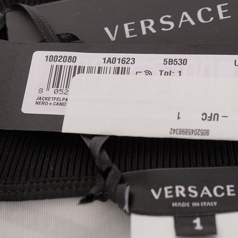 sz 1 XS NEW $925 VERSACE Black PINK LA GRECA LOGO Monogram Zip SPORTY JACKET