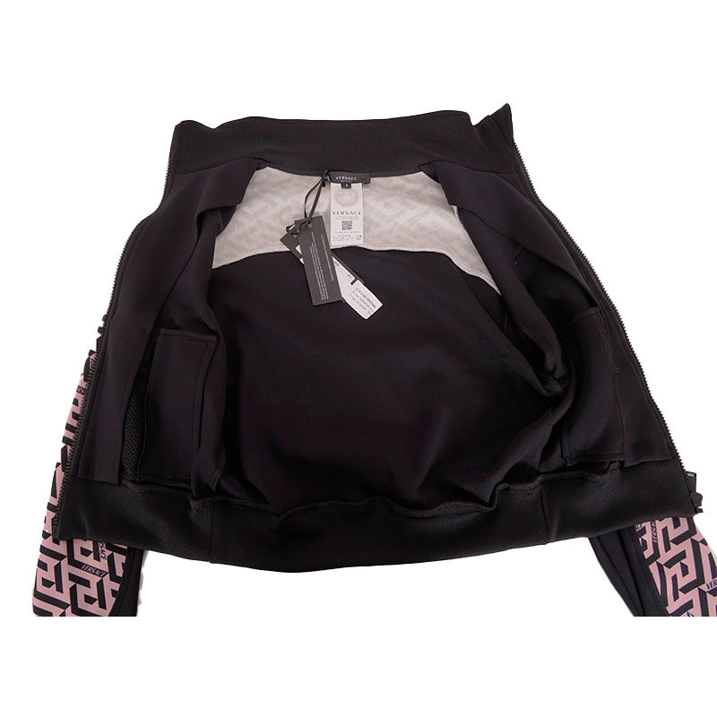 sz 1 XS NEW $925 VERSACE Black PINK LA GRECA LOGO Monogram Zip SPORTY JACKET