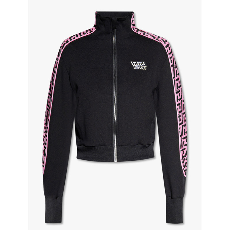 sz 1 XS NEW $925 VERSACE Black PINK LA GRECA LOGO Monogram Zip SPORTY JACKET